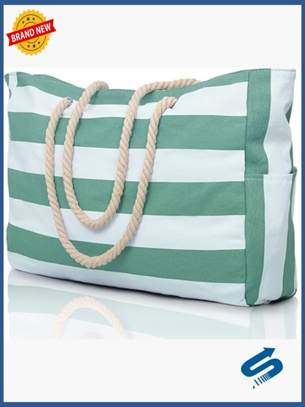 Large Waterproof Beach Tote Bag Zipper Closure Travel Pool Bag